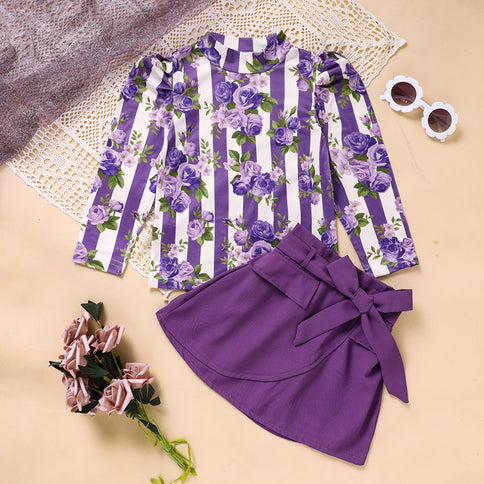 Toddler Girl Purple Rose Print Girls Outfit
