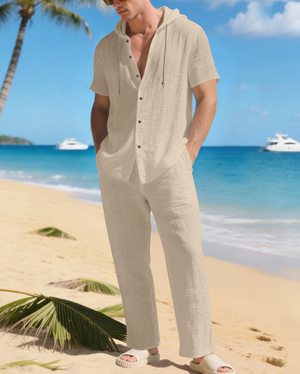 Men's Summer Loose Casual Hooded Short-Sleeve Shirt Set