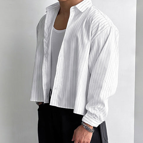 Men's Loose-Fitting All-Match Long-Sleeve Striped Shirt