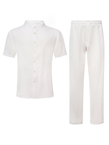 Men's Stand-Up Collar Breathable Shirt And Loose-Fitting Trousers Set