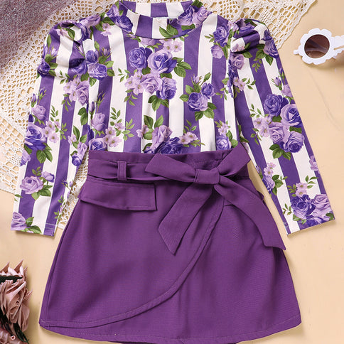 Toddler Girl Purple Rose Print Girls Outfit