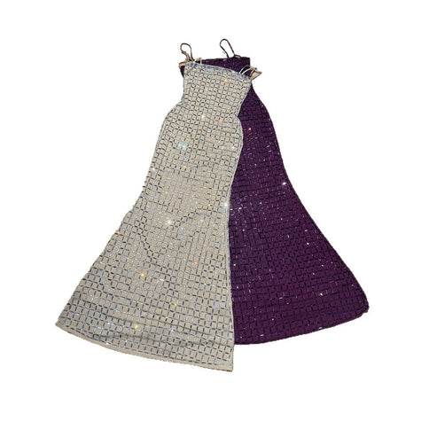 Nude-colored Shimmering Rhinestone Backless Slip Dress