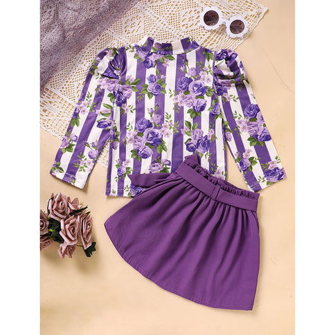Toddler Girl Purple Rose Print Girls Outfit