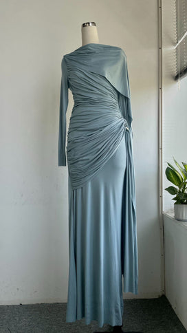 Niche Solid Color Pleating Asymmetric Simple Slim Dress