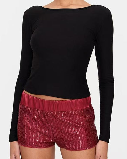 European And American-style Heavy-work Sequined Shorts For Women