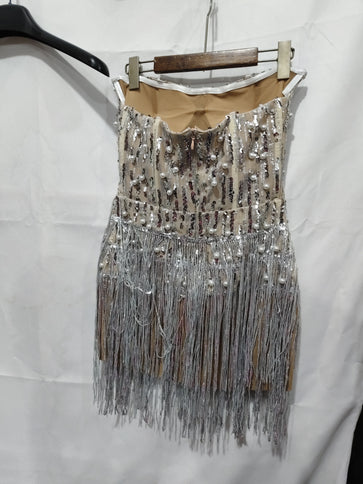Solid-color Pearl- And Diamond-encrusted Tube Mini Dress With A Bandage-style Design