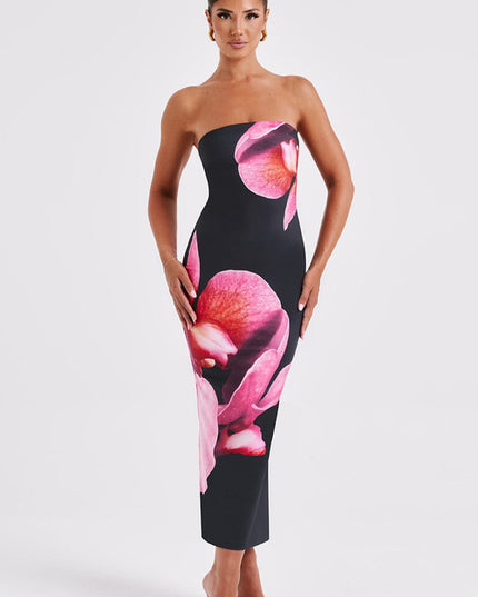 25 Edition – Backless Floral Draped Tube Maxi Dress (NICHE)
