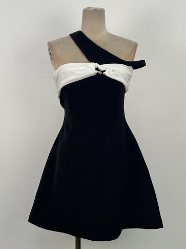 Summer Hepburn-Style Color-Block Off-Shoulder Sexy Dress