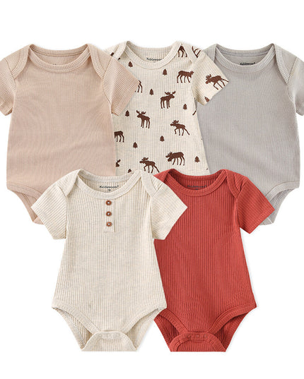 Rib Romper Clothes For Babies Cotton Short Sleeve Five-piece Suit