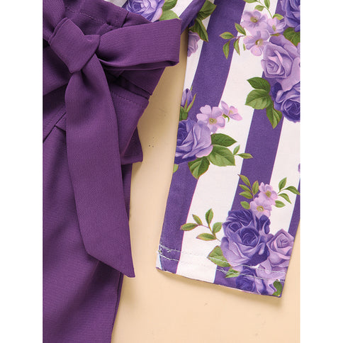 Toddler Girl Purple Rose Print Girls Outfit