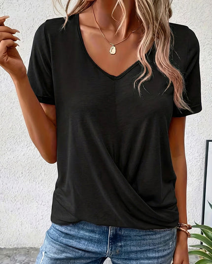 Women's Elegant Solid-Color V-Neck Short-Sleeve T-Shirt