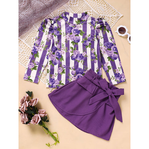 Toddler Girl Purple Rose Print Girls Outfit