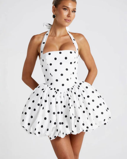 Neck-strap Lace-up Bow Dress For Women