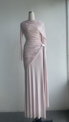 Niche Solid Color Pleating Asymmetric Simple Slim Dress