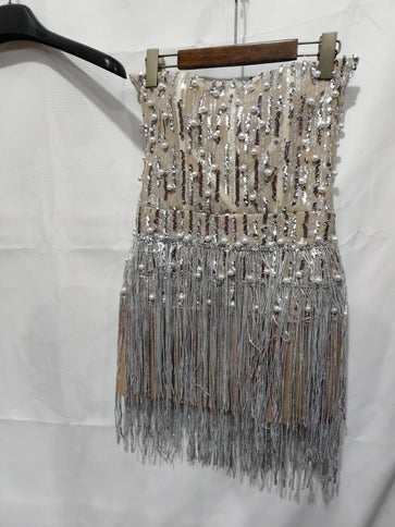 Solid-color Pearl- And Diamond-encrusted Tube Mini Dress With A Bandage-style Design