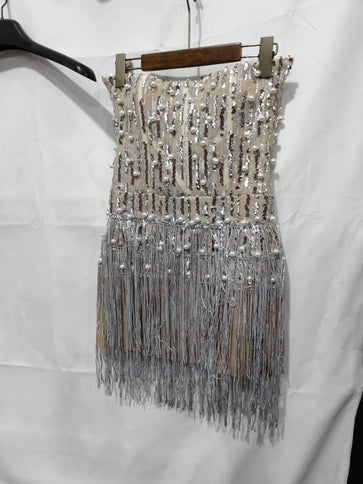 Solid-color Pearl- And Diamond-encrusted Tube Mini Dress With A Bandage-style Design