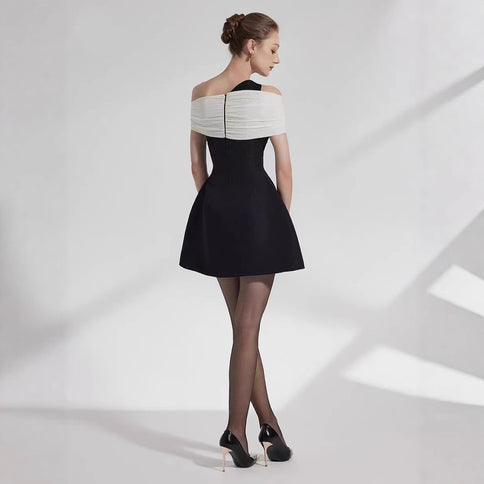 Summer Hepburn-Style Color-Block Off-Shoulder Sexy Dress