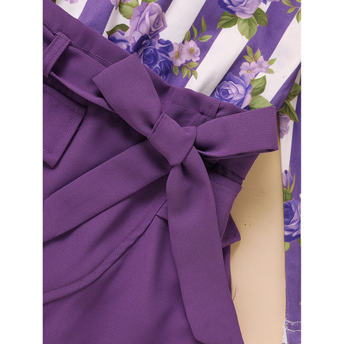 Toddler Girl Purple Rose Print Girls Outfit