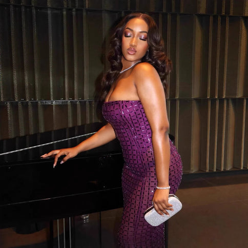 Nude-colored Shimmering Rhinestone Backless Slip Dress