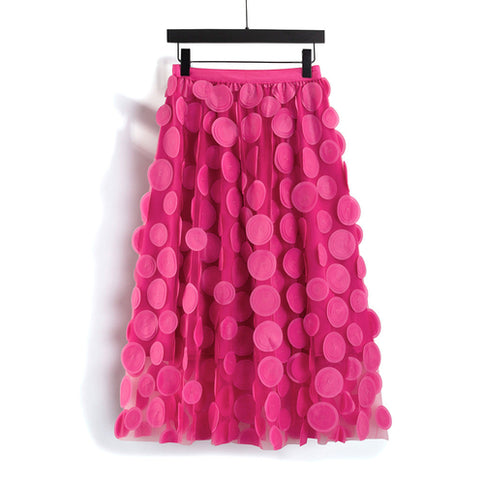 Three Dimensional Patch Stitching Mesh Women Midi Skirt