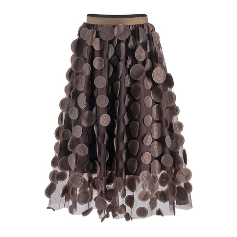 Three Dimensional Patch Stitching Mesh Women Midi Skirt
