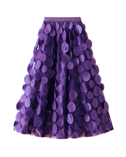 Three Dimensional Patch Stitching Mesh Women Midi Skirt