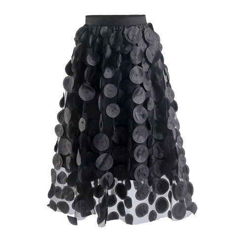 Three Dimensional Patch Stitching Mesh Women Midi Skirt