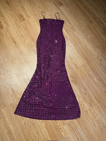 Nude-colored Shimmering Rhinestone Backless Slip Dress