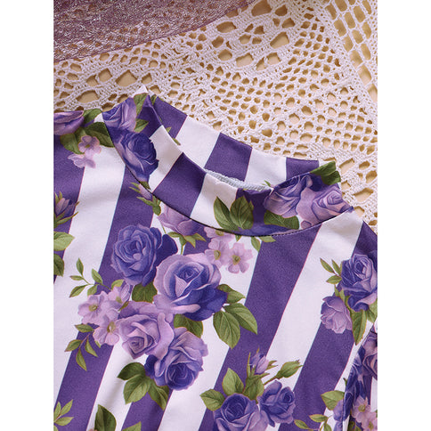 Toddler Girl Purple Rose Print Girls Outfit