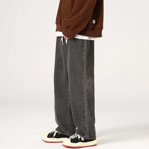 Men's Elastic Waist Loose Straight Drooping Mop Pants