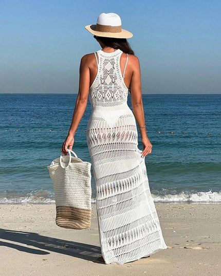 Crochet Sleeveless Split Cover-Up Maxi Dress