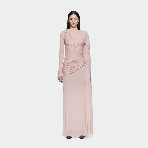 Niche Solid Color Pleating Asymmetric Simple Slim Dress