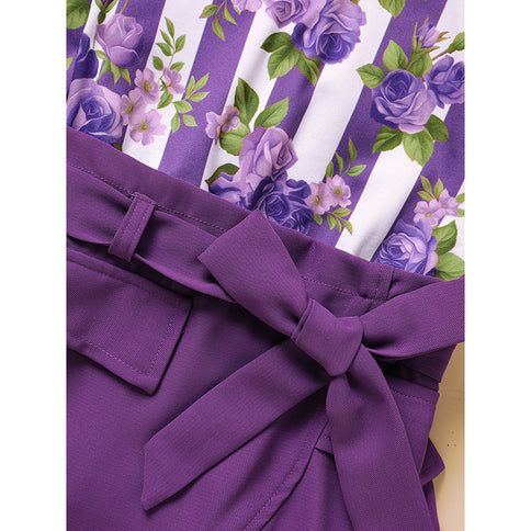 Toddler Girl Purple Rose Print Girls Outfit