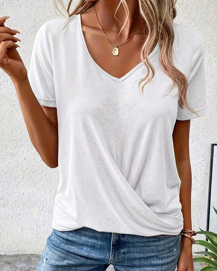 Women's Elegant Solid-Color V-Neck Short-Sleeve T-Shirt