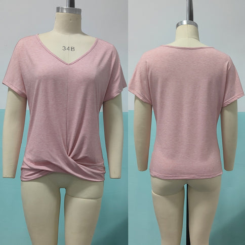 Women's Elegant Solid-Color V-Neck Short-Sleeve T-Shirt