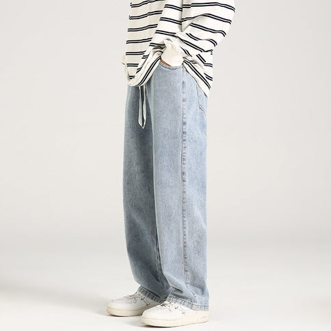 Men's Elastic Waist Loose Straight Drooping Mop Pants