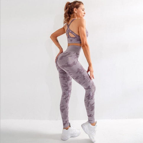 3pcs Women Carmful Camo Yoga Set Women Seamless Fitness Yoga Bra Sport
